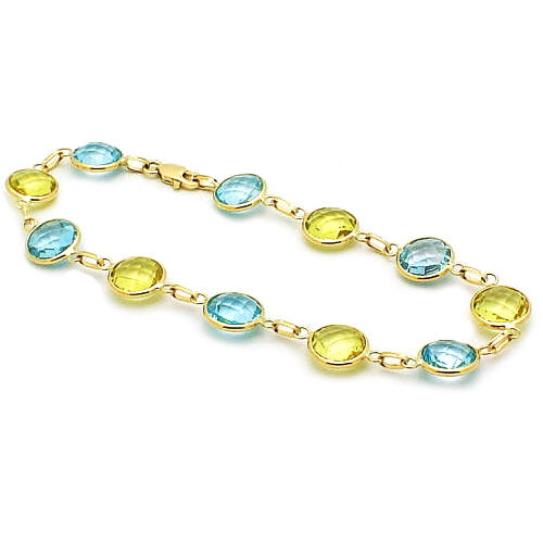 14K Yellow Gold Gemstone Bracelet with Lemon And Blue Topaz 7.25 Inches