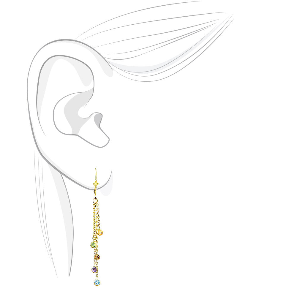 14K Yellow Gold Chandelier Earrings With Colorful Gemstones